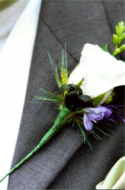 Groom's buttonhole created by Flowers by Hughes Florist Shop, Monaghan Town, Ireland